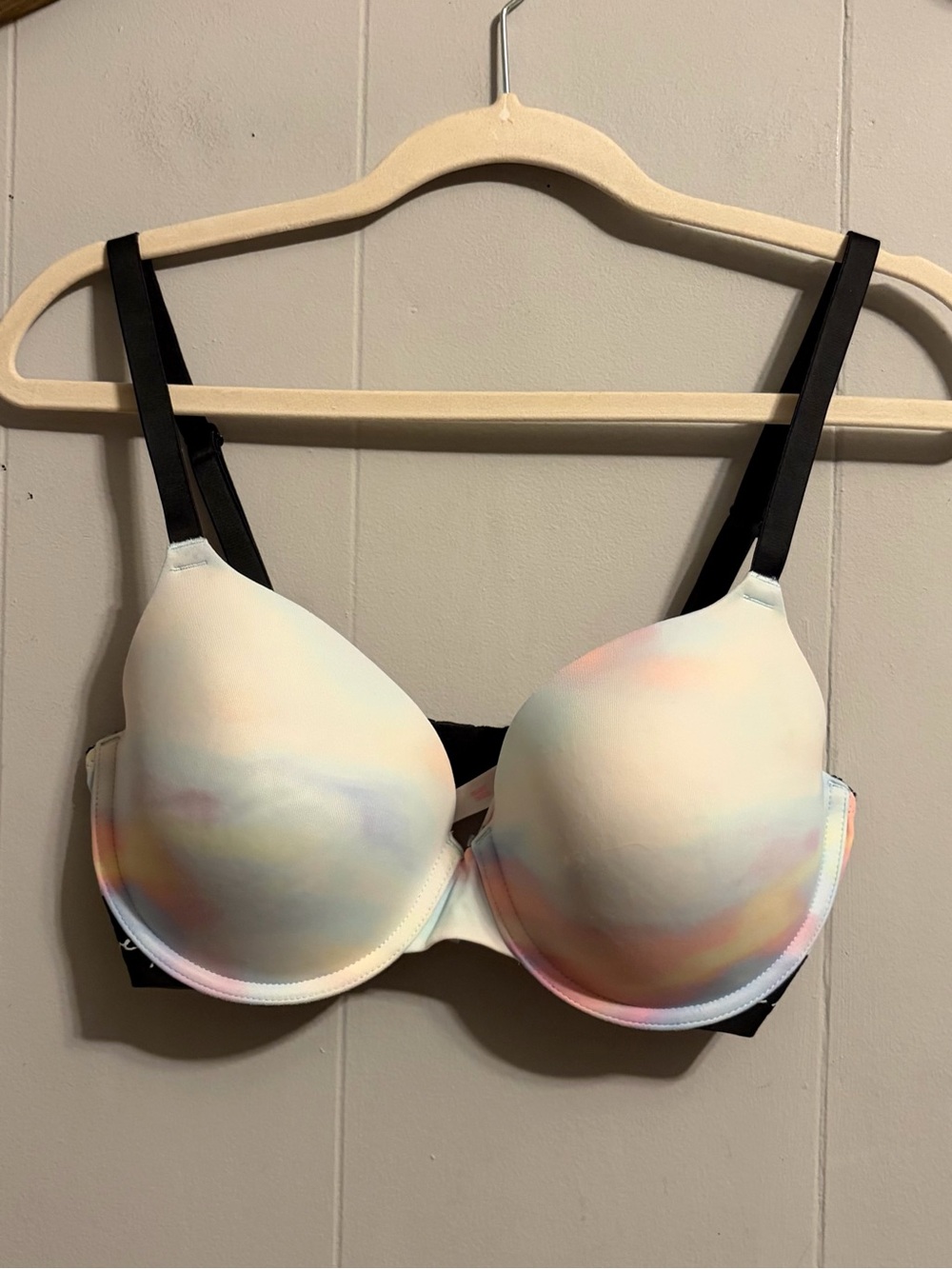 PINK Victoria's Secret Pastel Watercolor Push-Up Bra with Black Straps